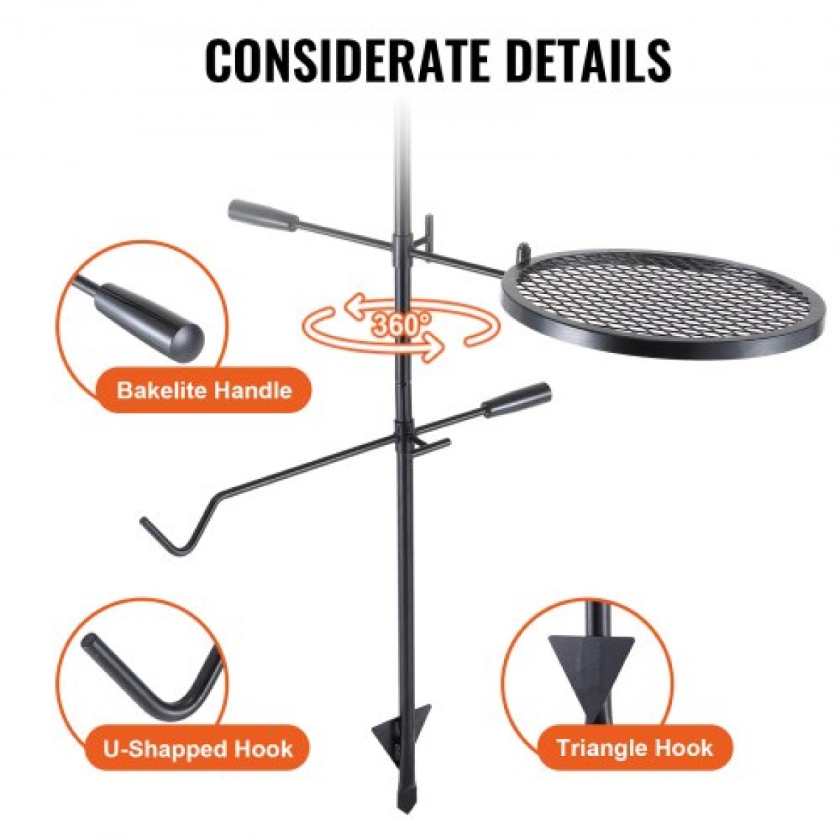 Ρυθμιζόμενη σχάρα μαγειρέματος VEVOR Swivel Campfire Grill Heavy Duty Steel Open Fire Cooking Σχάρα