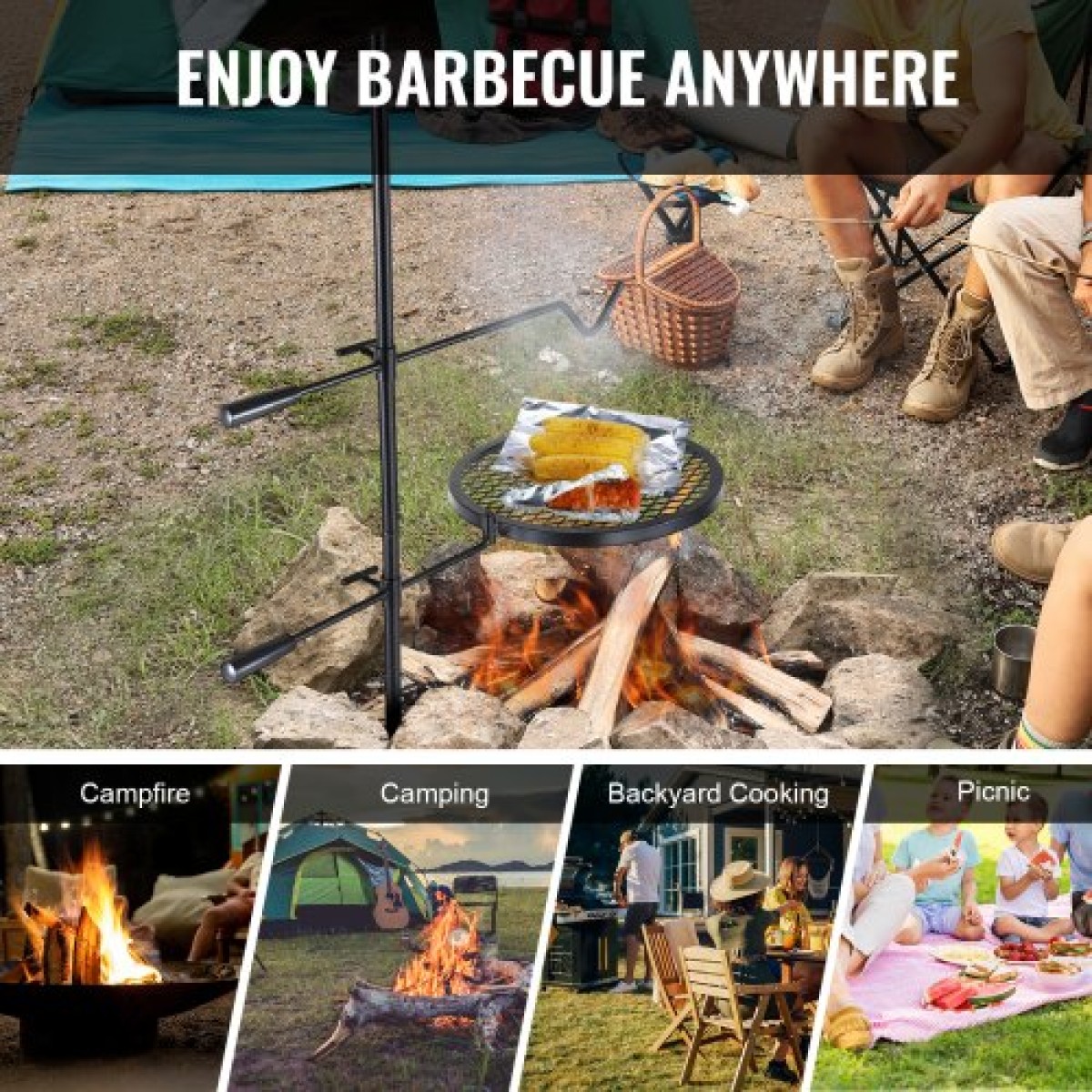 Ρυθμιζόμενη σχάρα μαγειρέματος VEVOR Swivel Campfire Grill Heavy Duty Steel Open Fire Cooking Σχάρα
