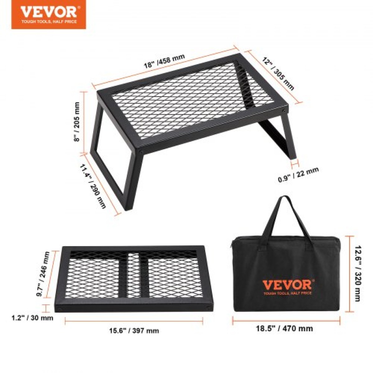 VEVOR Πτυσσόμενη ψησταριά Campfire Φορητή ψησταριά Camping Fire Pit Steel Υπαίθριο πικνίκ μπάρμπεκιου