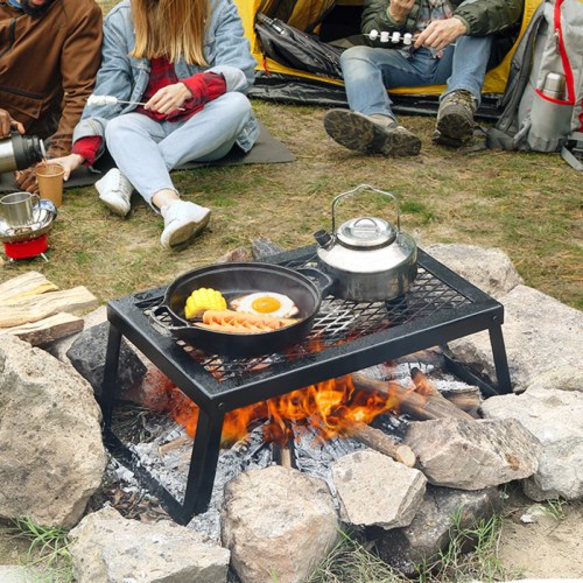 VEVOR Πτυσσόμενη ψησταριά Campfire Φορητή ψησταριά Camping Fire Pit Steel Υπαίθριο πικνίκ μπάρμπεκιου