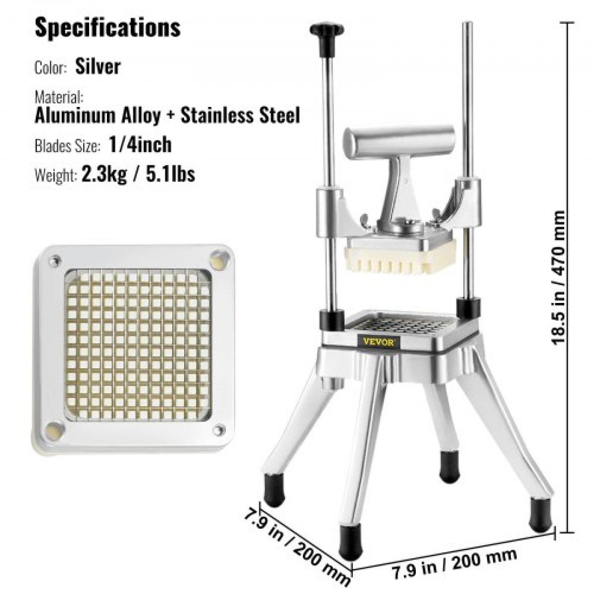 VEVOR Εμπορικός κόφτης λαχανικών φρούτων 1/4" Blade Heavy Duty Professional Food Dicer Kattex Κόφτης Γαλλικής Τηγανιάς Κόφτης Κρεμμυδιού Ανοξείδωτος για Πιπεριές Ντομάτα Μανιτάρι πατάτας