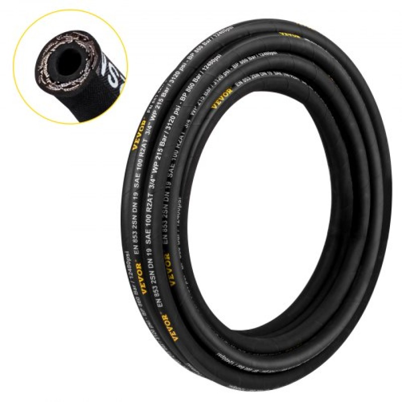 Υδραυλικός σωλήνας VEVOR 3/4 ιντσών x 50 πόδια, κουλουριασμένος υδραυλικός σωλήνας 3120 PSI, ελαστικός υδραυλικός σωλήνας με 2 πλεξούδα από σύρμα από χάλυβα υψηλής εφελκυσμού, υδραυλικός εύκαμπτος σωλήνας όγκου -20℃ έως 140℃, εύκαμπτος σωλήνας υδραυλικού 