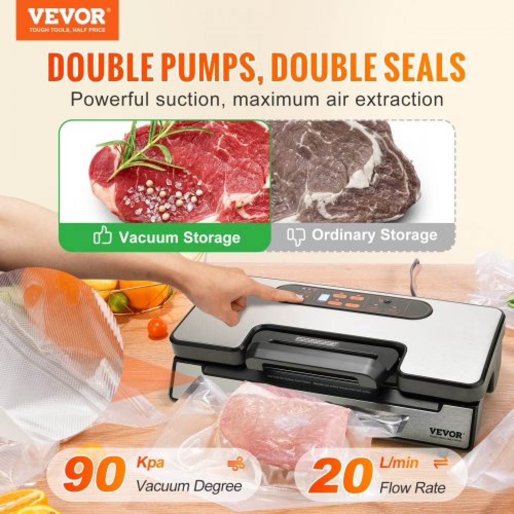 VEVOR Vacuum Sealer Μηχανή αποθήκευσης τροφίμων Εξοικονόμηση αποθήκευσης 90 Kpa με σακούλα σφραγίδας
