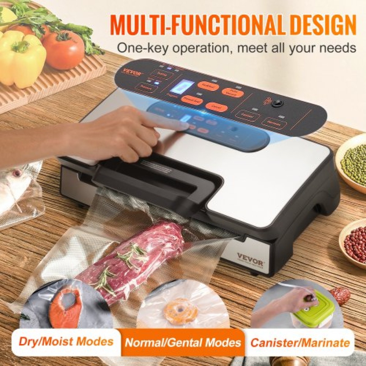 VEVOR Vacuum Sealer Μηχανή αποθήκευσης τροφίμων Εξοικονόμηση αποθήκευσης 90 Kpa με σακούλα σφραγίδας