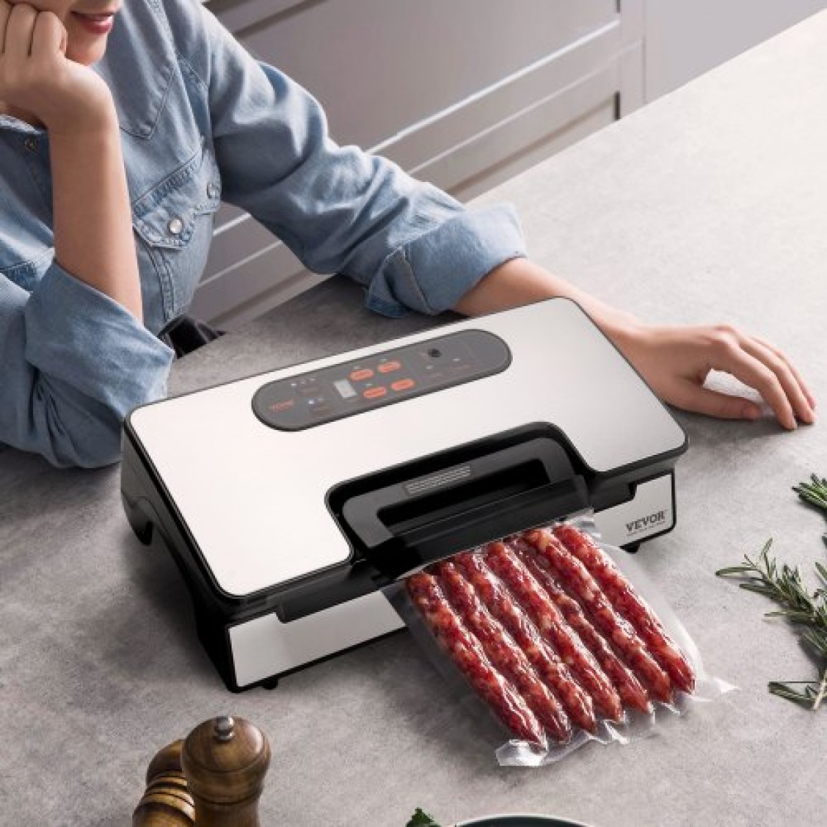 VEVOR Vacuum Sealer Μηχανή αποθήκευσης τροφίμων Εξοικονόμηση αποθήκευσης 90 Kpa με σακούλα σφραγίδας