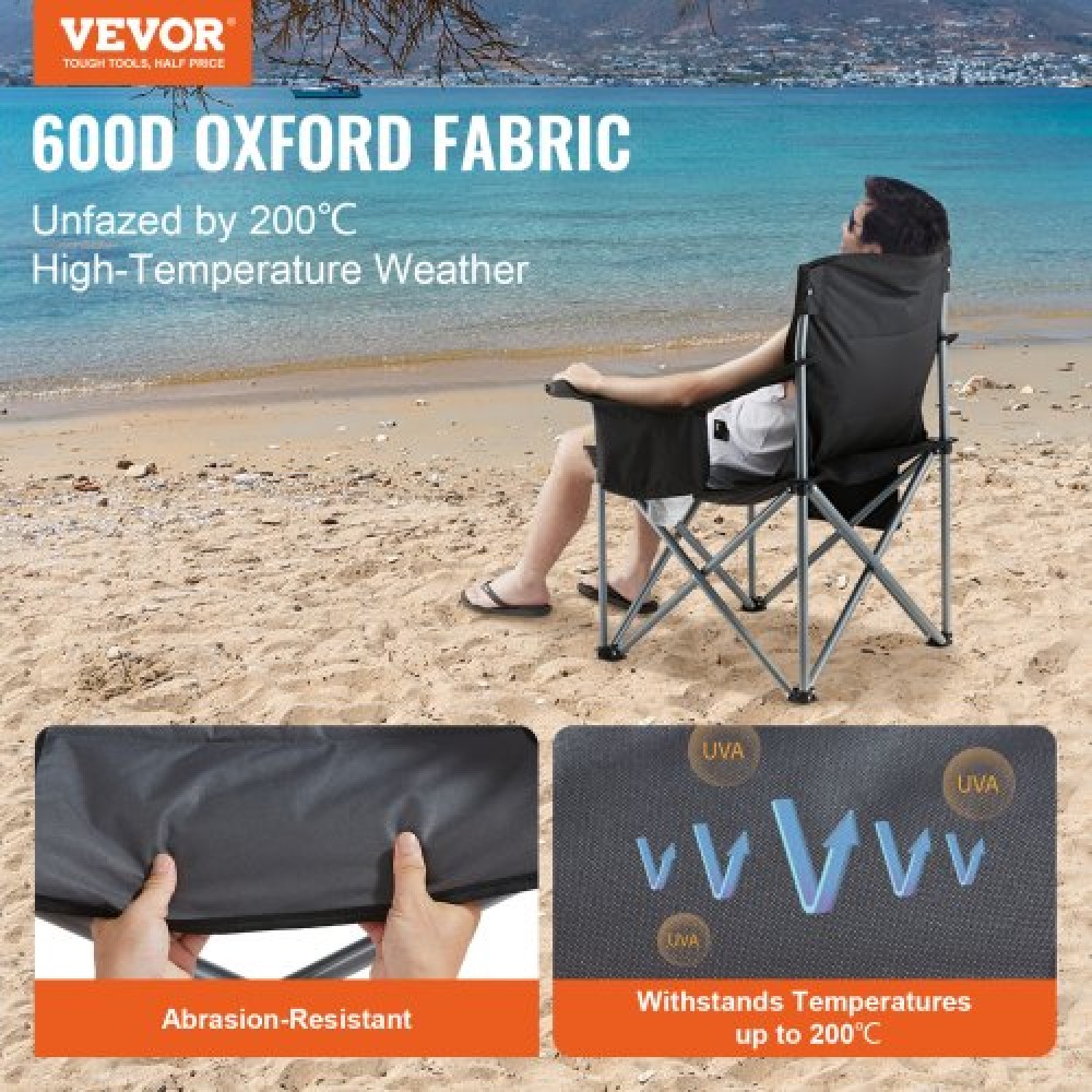 Καρέκλες κάμπινγκ VEVOR Oversized, 204 κιλά Υποστήριξη βαρέως τύπου, Φορητές πτυσσόμενες καρέκλες κατασκήνωσης με επένδυση πλάτης και μπράτσα, ποτηροθήκη & πλαϊνή τσέπη, τσάντα ψυγείου, τσάντες μεταφοράς για εξωτερικούς χώρους, ψάρεμα, 1 πακέτο