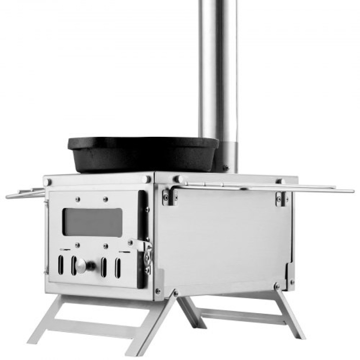 Σόμπα Ξύλου VEVOR, 203,20 cm, Σόμπα από ανοξείδωτο ατσάλι, Φορητή ξυλόσομπα με σωλήνες και γάντια καπνοδόχου, 11471 cm³ Ζεστή εστία σκηνής Firebox για μαγείρεμα και θέρμανση εξωτερικού χώρου με 8 σωλήνες