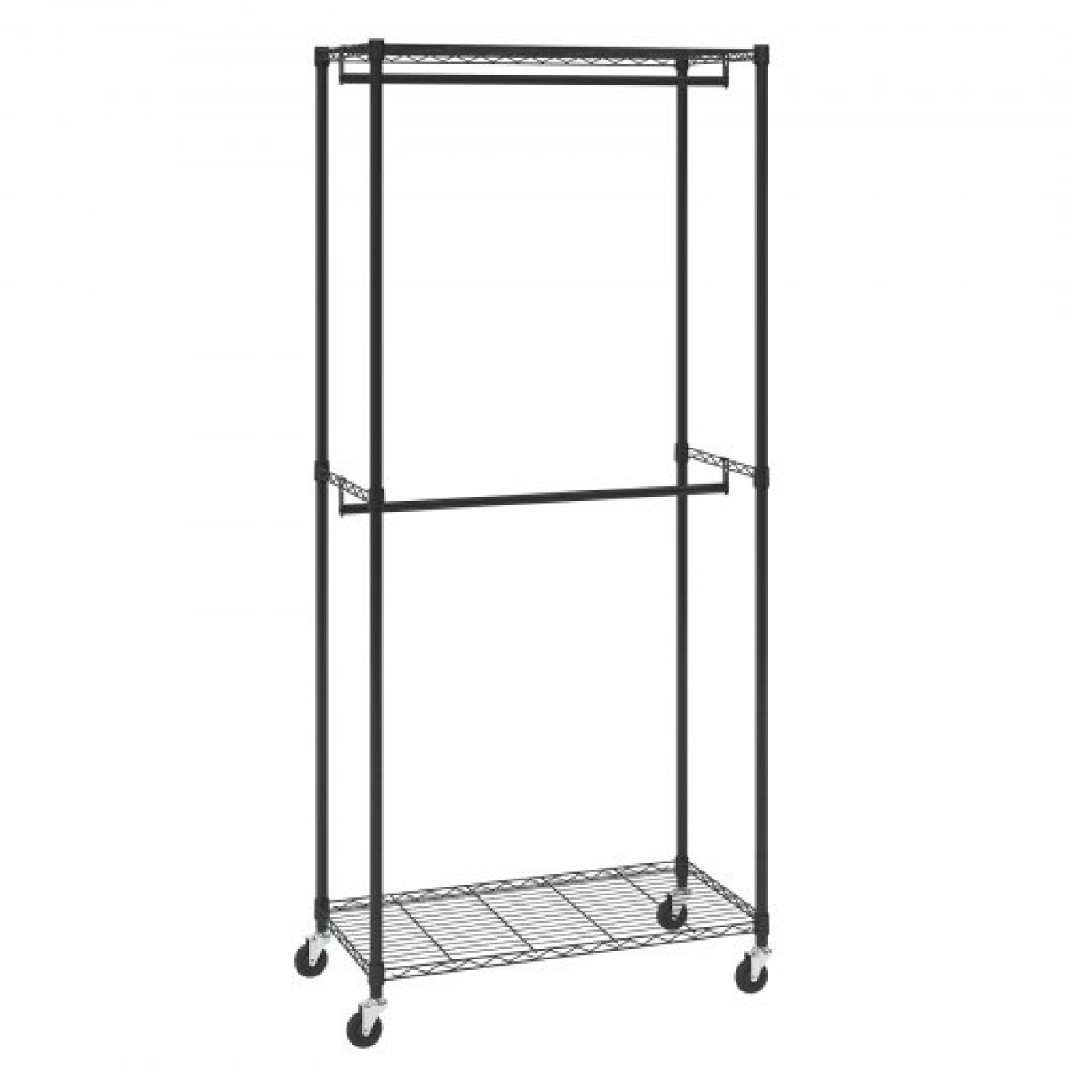 Σχάρα ρούχων VEVOR Heavy Duty, Διπλές ράβδοι κρεμαστάς Ράφι ρούχων με κάτω και επάνω επίπεδο αποθήκευσης, κυλιόμενη βάση ρούχων για κρεμαστά ρούχα, 2,5 εκ. Πάχος χαλύβδινος σωλήνας συγκράτησης έως 136,1 κιλά