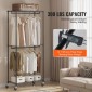 Σχάρα ρούχων VEVOR Heavy Duty, Διπλές ράβδοι κρεμαστάς Ράφι ρούχων με κάτω και επάνω επίπεδο αποθήκευσης, κυλιόμενη βάση ρούχων για κρεμαστά ρούχα, 2,5 εκ. Πάχος χαλύβδινος σωλήνας συγκράτησης έως 136,1 κιλά
