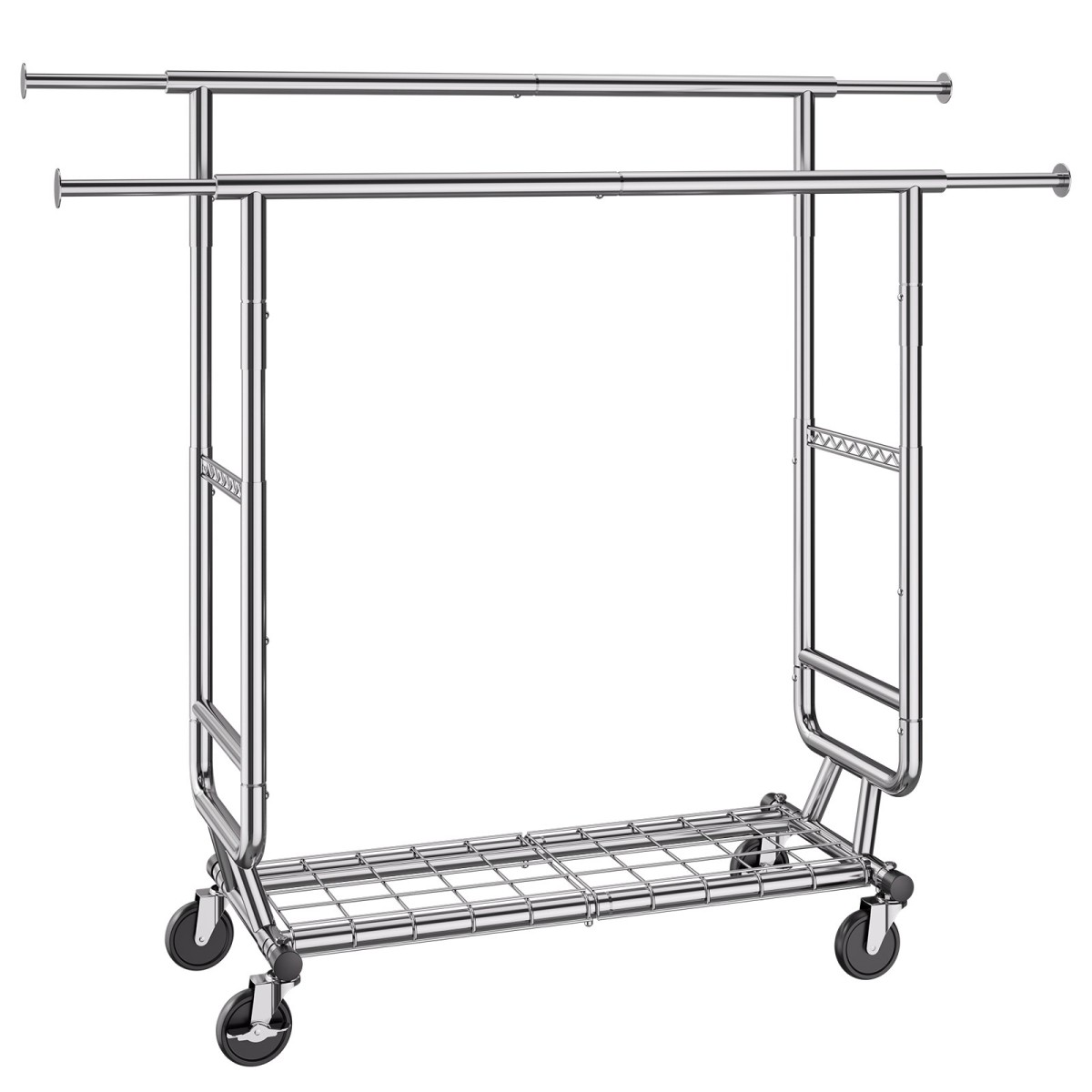 Σχάρα ρούχων VEVOR Heavy Duty, ράφι ρούχων με διπλή ράβδο για κρεμάστρα, ράφι ρούχων με ρυθμιζόμενο ύψος και εκτεινόμενο μήκος με χώρο αποθήκευσης κάτω, χωρητικότητα 272,2 kg