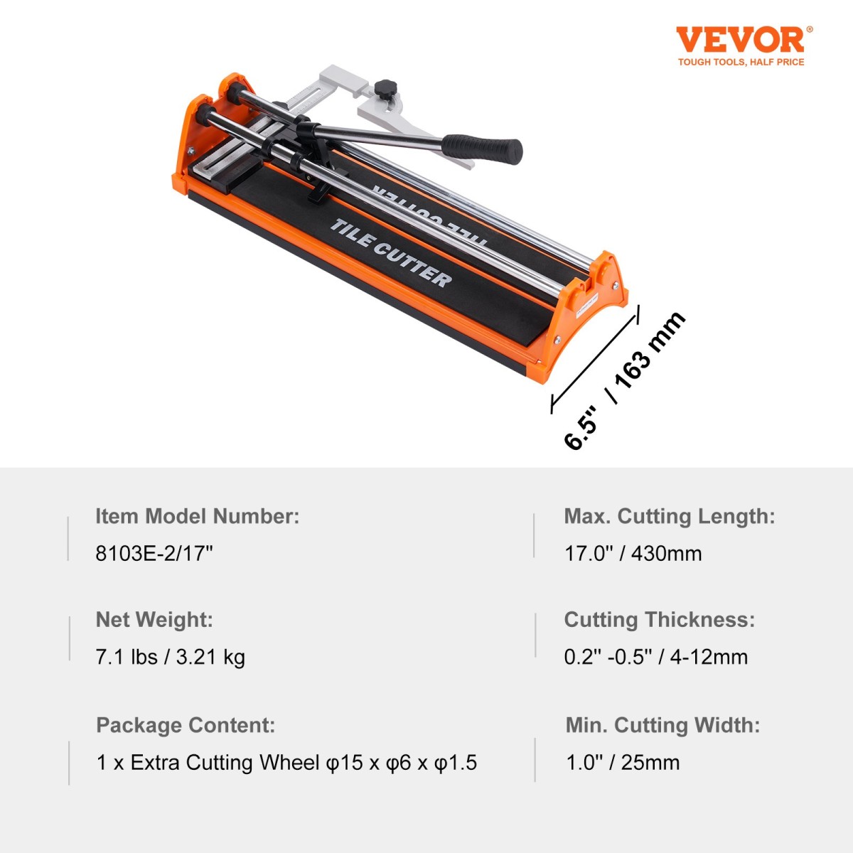 VEVOR 430mm Χειροκίνητος κόφτης πλακιδίων για τοίχους & γυαλισμένα πλακάκια, διπλές ράγες για ακριβή κοπή, τροχός καρβιδίου βολφραμίου, αντιολισθητική λαβή, ράβδος πίεσης αντιμετατόπισης, ακριβείς κοπές για επαγγελματίες και αρχάριους