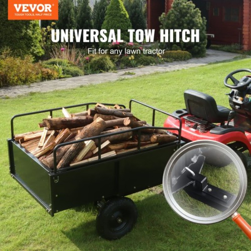 VEVOR Heavy Duty ATV Trailer Steel Dump Cart, 340 kg 0,43 κυβικά μέτρα, Garden Utility Trailer with Removable Sides for Riding Lawn Mower Tractor