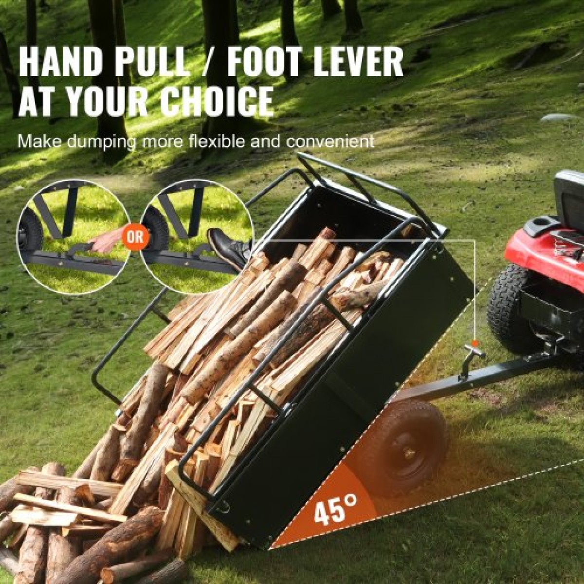 VEVOR Heavy Duty ATV Trailer Steel Dump Cart, 340 kg 0,43 κυβικά μέτρα, Garden Utility Trailer with Removable Sides for Riding Lawn Mower Tractor