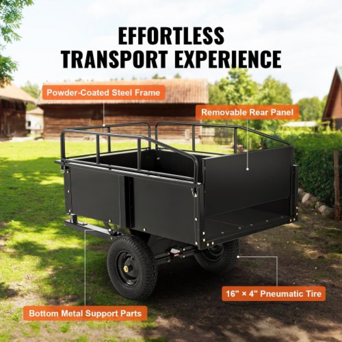 VEVOR Heavy Duty ATV Trailer Steel Dump Cart, 340 kg 0,43 κυβικά μέτρα, Garden Utility Trailer with Removable Sides for Riding Lawn Mower Tractor