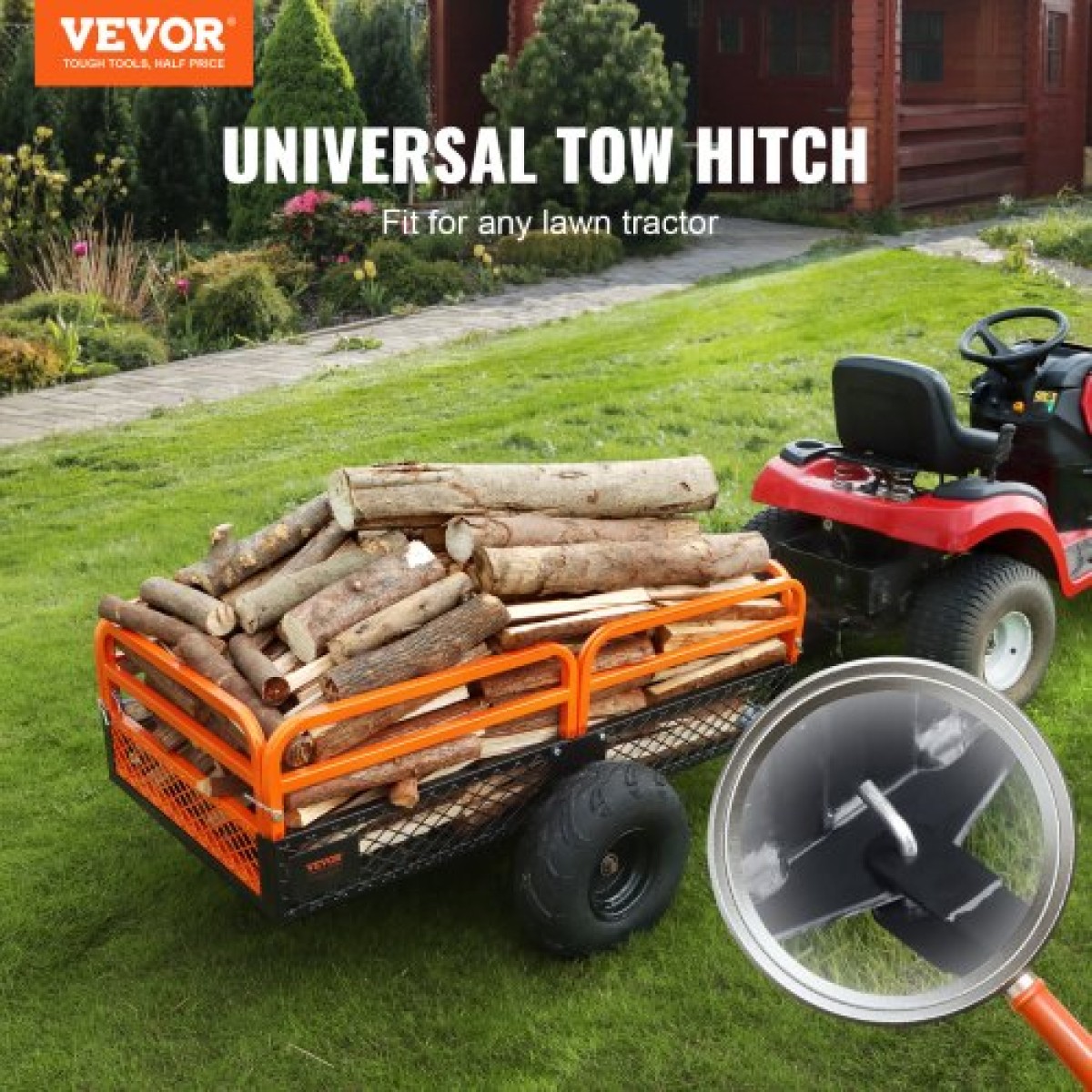 VEVOR Heavy Duty Steel ATV Dump Trailer, 680 kg Χωρητικότητα φόρτωσης 0,43 κυβικά μέτρα, ρυμουλκούμενο πίσω από αμαξίδιο κήπου, με αφαιρούμενα πλαϊνά και 2 ελαστικά, για χλοοκοπτικά, τρακτέρ, ATV, UTV