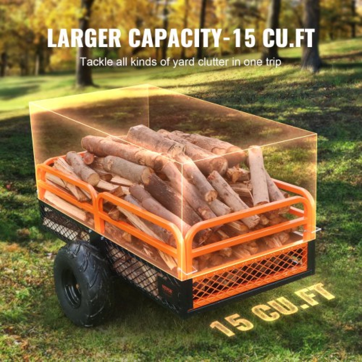VEVOR Heavy Duty Steel ATV Dump Trailer, 680 kg Χωρητικότητα φόρτωσης 0,43 κυβικά μέτρα, ρυμουλκούμενο πίσω από αμαξίδιο κήπου, με αφαιρούμενα πλαϊνά και 2 ελαστικά, για χλοοκοπτικά, τρακτέρ, ATV, UTV