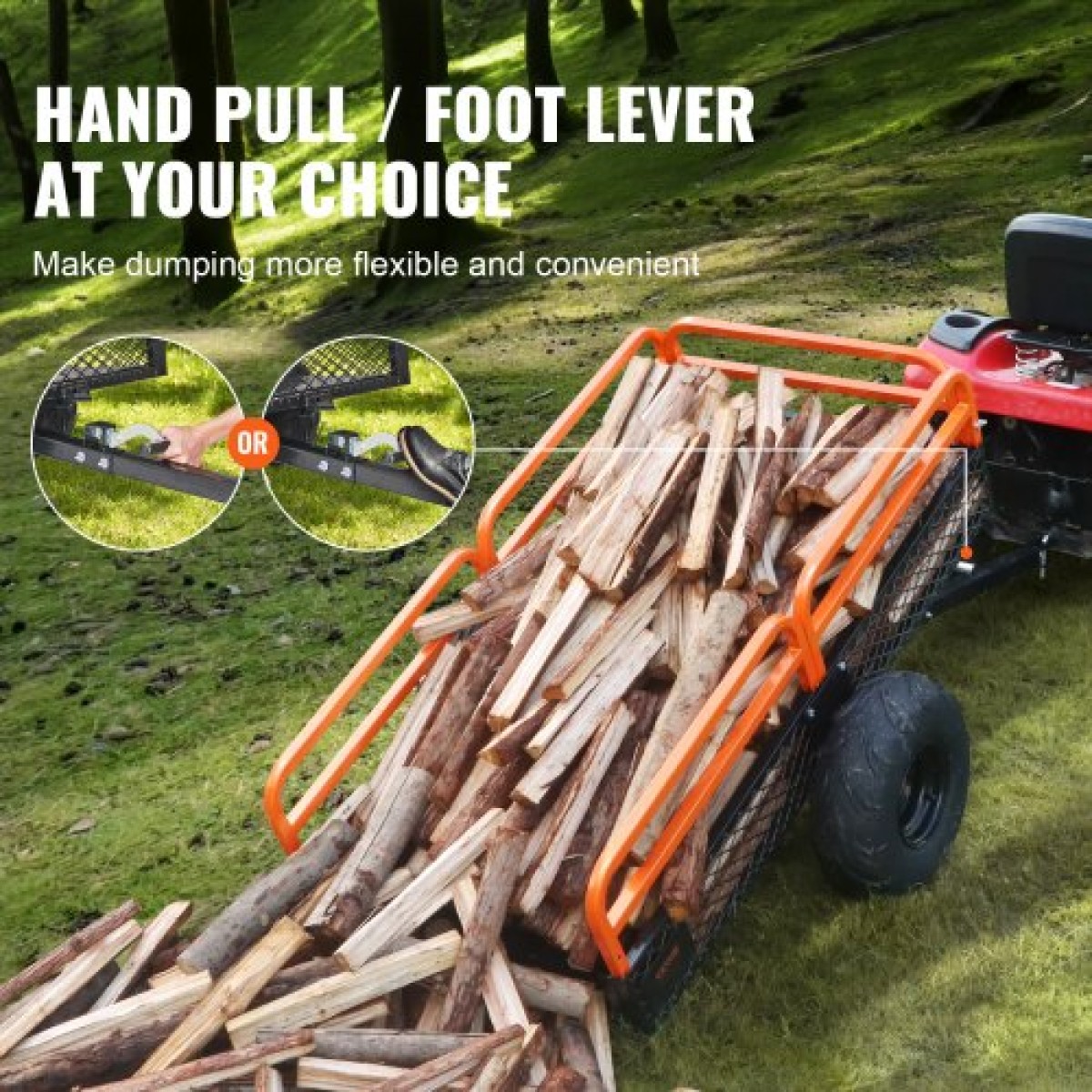 VEVOR Heavy Duty Steel ATV Dump Trailer, 680 kg Χωρητικότητα φόρτωσης 0,43 κυβικά μέτρα, ρυμουλκούμενο πίσω από αμαξίδιο κήπου, με αφαιρούμενα πλαϊνά και 2 ελαστικά, για χλοοκοπτικά, τρακτέρ, ATV, UTV