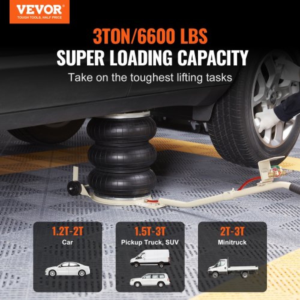 VEVOR Triple Bag Air Jack 3 Ton/6600 lbs Πνευματικός γρύλος για ανύψωση SUV αυτοκινήτου