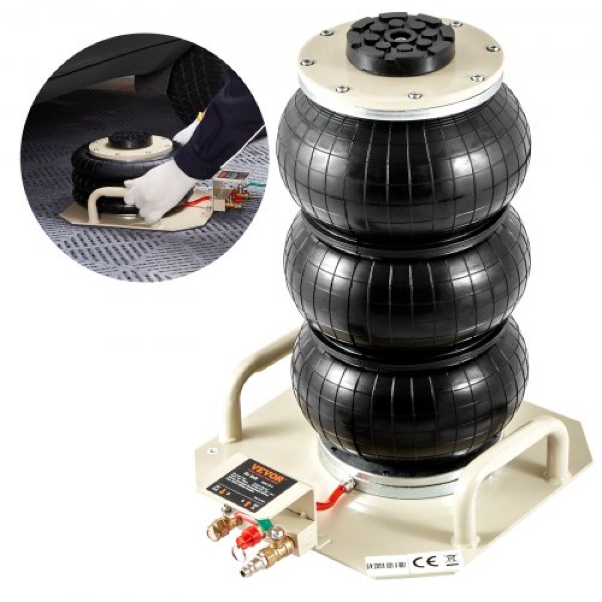 VEVOR Air Jack, 3 Ton/6600 lbs Triple Bag Air Jack, Air Bag Lift έως 450 mm, 3-5S Fast Lifting Pneumatic Jack, με πλαϊνές λαβές για αυτοκίνητα, γκαράζ, επισκευή (Λευκό)