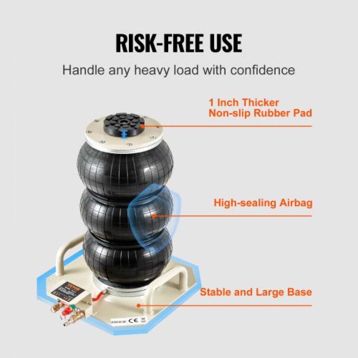 VEVOR Air Jack, 3 Ton/6600 lbs Triple Bag Air Jack, Air Bag Lift έως 450 mm, 3-5S Fast Lifting Pneumatic Jack, με πλαϊνές λαβές για αυτοκίνητα, γκαράζ, επισκευή (Λευκό)
