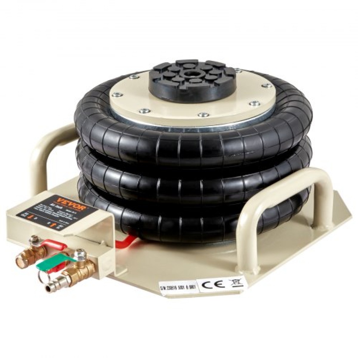 VEVOR Air Jack, 3 Ton/6600 lbs Triple Bag Air Jack, Air Bag Lift έως 450 mm, 3-5S Fast Lifting Pneumatic Jack, με πλαϊνές λαβές για αυτοκίνητα, γκαράζ, επισκευή (Λευκό)