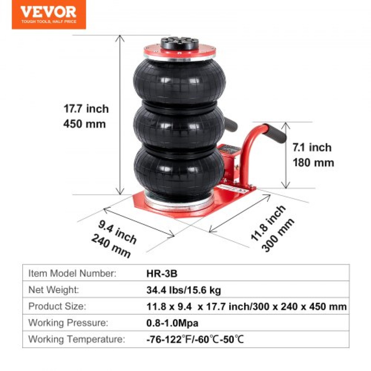 VEVOR Triple Bag Air Jack 3 Ton/6600 lbs Πνευματικός γρύλος για ανύψωση SUV αυτοκινήτου
