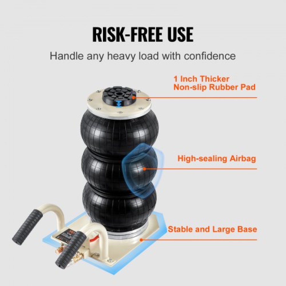 VEVOR Air Jack, 3 Ton/6600 lbs Triple Bag Air Jack, Airbag Jack με έξι χαλύβδινους σωλήνες, ανύψωση έως 17,7 ίντσες/450 mm, 3-5 s Fast Lifting Pneumatic Jack, με πλευρικές λαβές για αυτοκίνητο, γκαράζ, επισκευή (Λευκό)