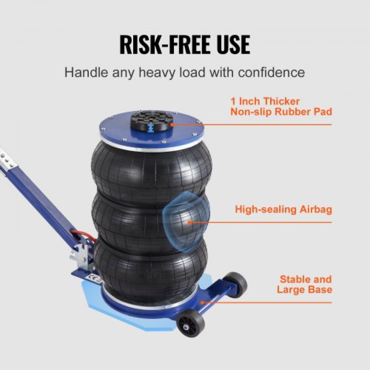 VEVOR Air Jack, 5 Ton/11000 lbs Triple Bag Air Jack, Airbag Jack with Six Steel Pipes, Lift up to 18,5 inch/470 mm, Fast Lifting Pneumatic Jack 3-5 s, με ρυθμιζόμενη λαβή για αυτοκίνητο, γκαράζ, επισκευή