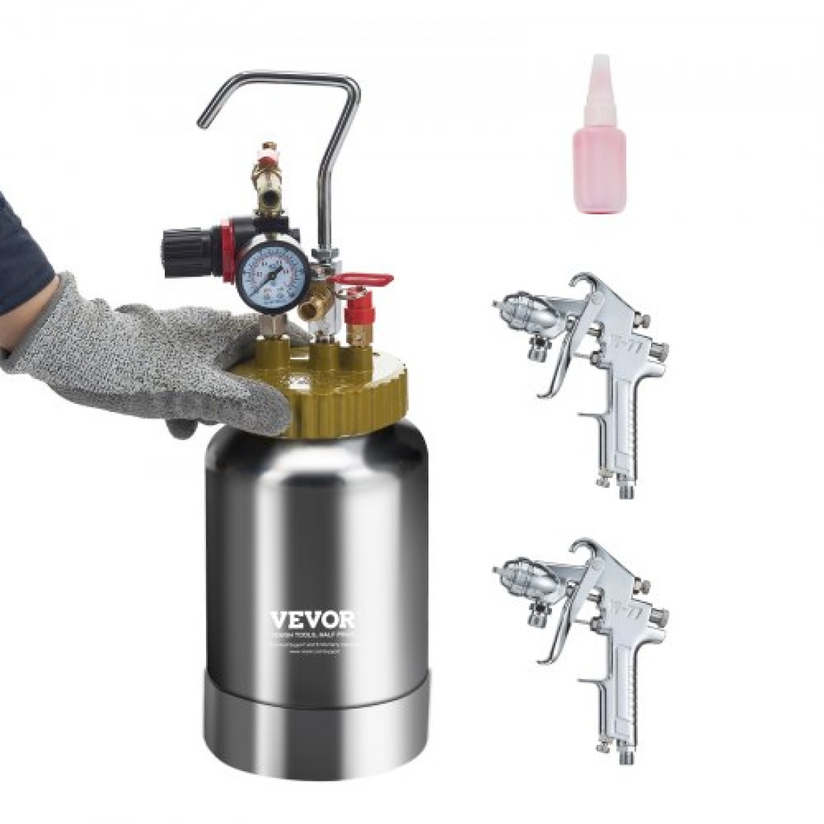 Δοχείο πίεσης βαφής VEVOR, 2L/0,5gal Ελαφρύ δοχείο πίεσης αέρα βαφής, πιστόλι βαφής με ακροφύσιο 1,8 χιλιοστών Σωλήνες 3m για διακόσμηση σπιτιού Αρχιτεκτονική Κατασκευή Βαφή αυτοκινήτου, 45PSI Max