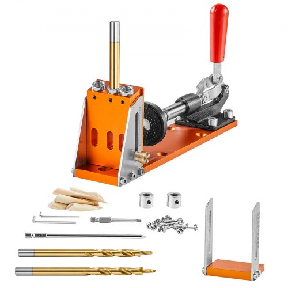 VEVOR 30 Pcs Pocket Hole Jig Kit, Ρυθμιζόμενο και εύχρηστο σύστημα Pocket Hole Jig με βηματικά τρυπάνια, κλειδιά, δαχτυλίδια στοπ τρυπανιού και τετράγωνα μύτες κίνησης, σημάδια διπλής κλίμακας για ξυλουργικά έργα DIY