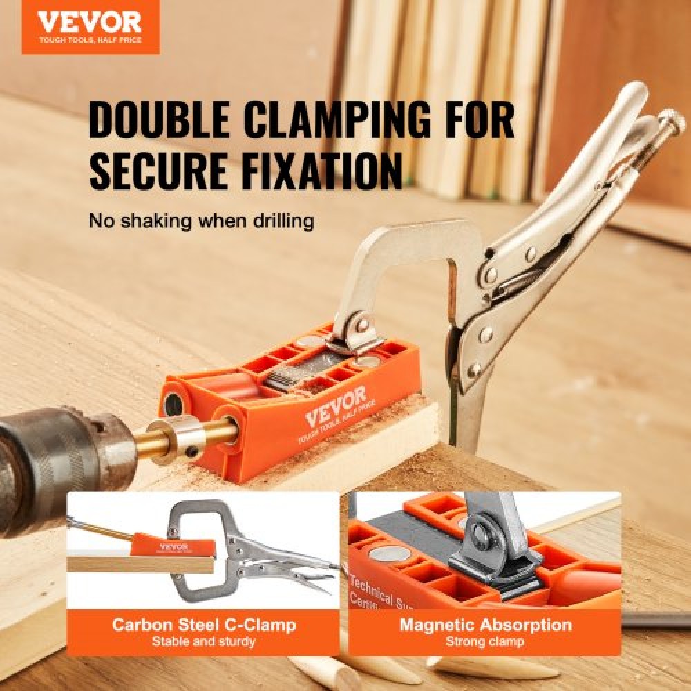 VEVOR Pocket Hole Jig, 56 Pcs Mini Jig Pocket Hole System με 22,9 cm C-clamp, Step Drill, γαλλικό κλειδί, Drill Stop Ring, Square Drive Bit, and Vis, for DIY Carpentry Projects