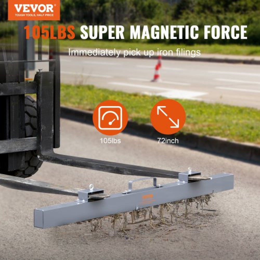 VEVOR Hanging Magnetic Sweeper Pickup Tool, 47.6 kg Nail Hang-Type Magnetic Forklift Sweeper, Industrial Grade Magnets Steel Material Hunting Accessories for Picking Up Nails Bolts Iron Chips Metals