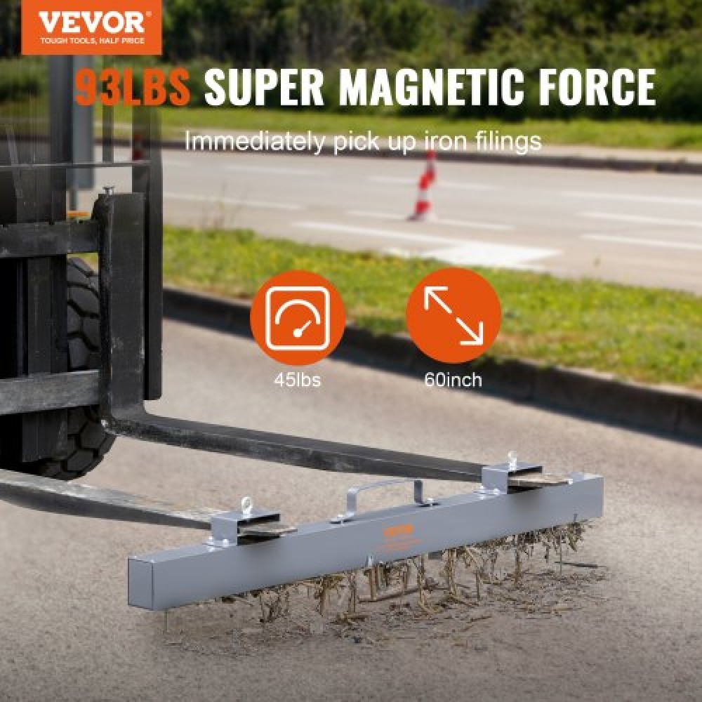 VEVOR Hanging Magnetic Sweeper Pickup Tool, 93lbs Nail Hang-Type Magnetic Forklift Sweeper, Industrial Grade Magnets Steel Material Hunting Accessories for Picking Up Nails Bolts Iron Chips Metals