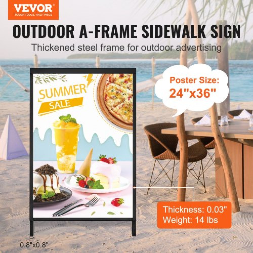 Πινακίδα VEVOR A Frame Sidewalk, Στήριγμα συρόμενης πινακίδας βαρέως τύπου 24x36 ιντσών, πτυσσόμενες επιγραφές σάντουιτς διπλής όψεως, αφίσα πινακίδας από χάλυβα πεζοδρομίου για υπαίθριες επιχειρήσεις στο δρόμο (μόνο πλαίσιο)