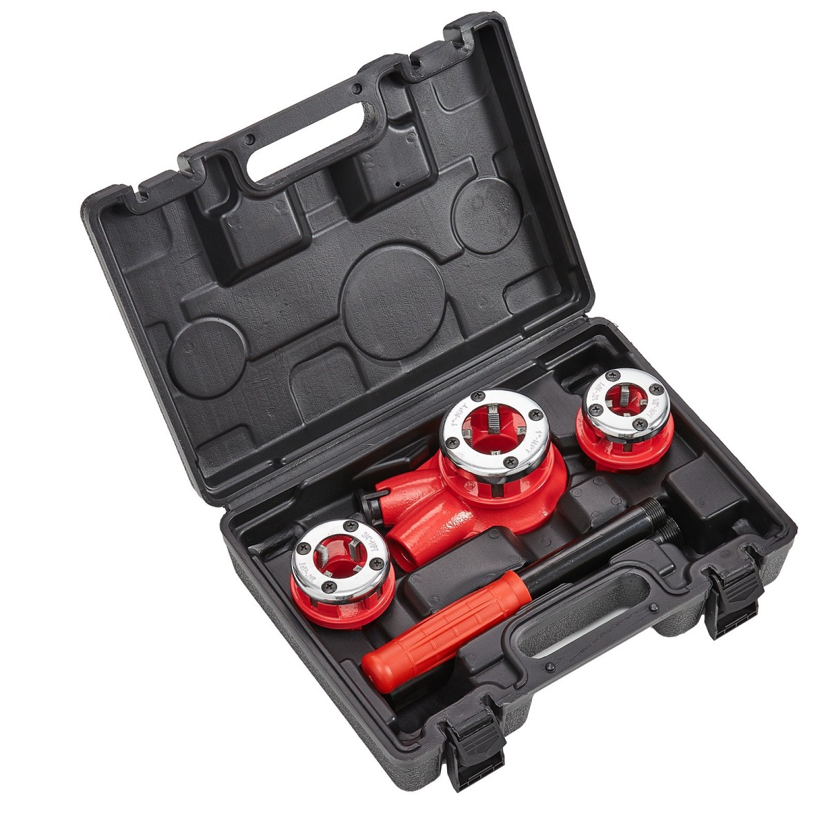 VEVOR Ratchet Pipe Threader Kit, 1/2" NPT, 3/4" NPT, 1" NPT Manual Ratcheting Pipe Threader, φορητό σετ εργαλείων σπειρώματος σωλήνων με μήτρες 3 τμχ NPT, θήκη αποθήκευσης για γαλβανισμένους σωλήνες αλουμινίου από σίδηρο χαλκού