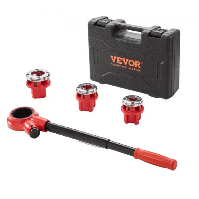 VEVOR Ratchet Pipe Threader Kit, 1/2" NPT, 3/4" NPT, 1" NPT Manual Ratcheting Pipe Threader, φορητό σετ εργαλείων σπειρώματος σωλήνων με μήτρες 3 τμχ NPT, θήκη αποθήκευσης για γαλβανισμένους σωλήνες αλουμινίου από σίδηρο χαλκού