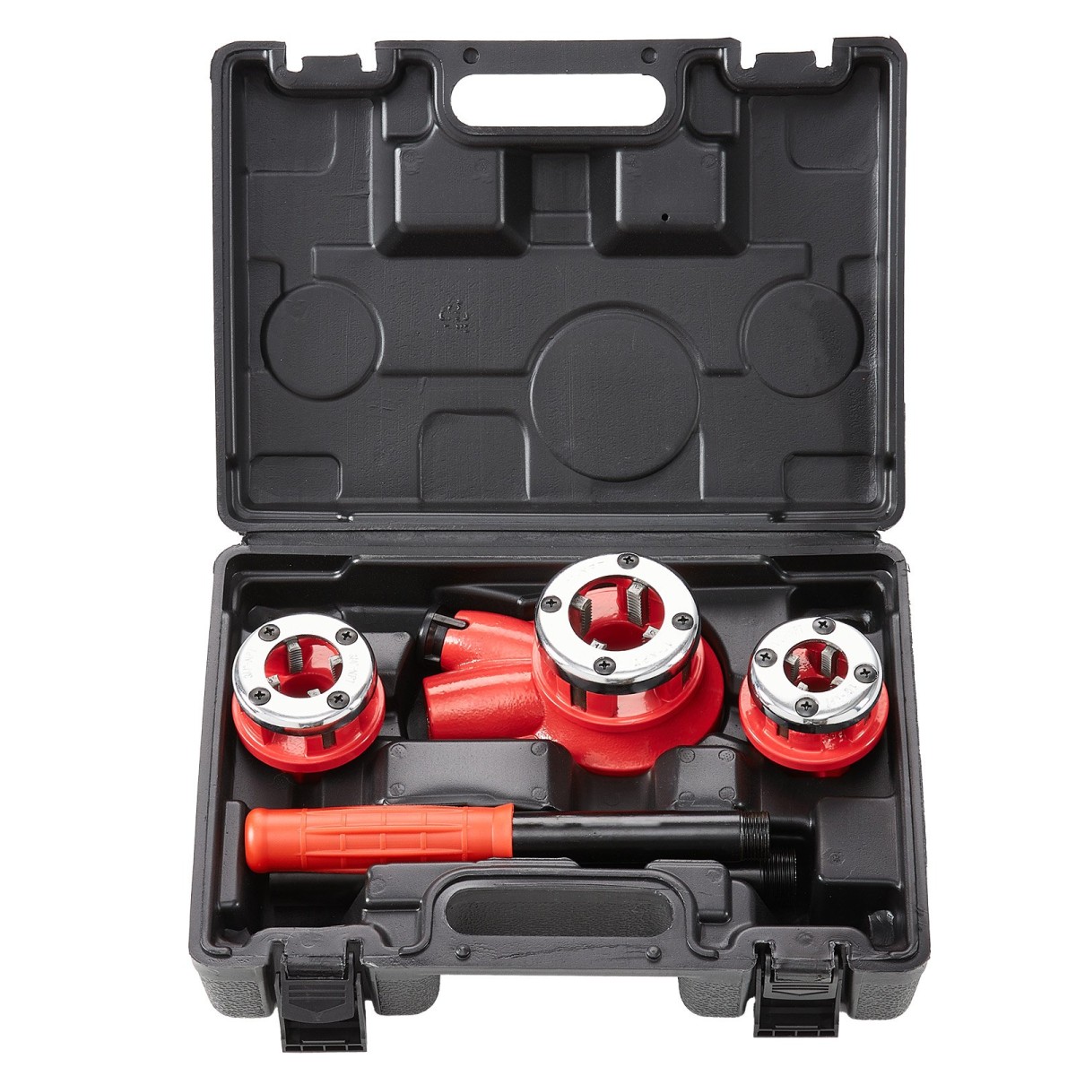 VEVOR Ratchet Pipe Threader Kit, 1/2" NPT, 3/4" NPT, 1" NPT Manual Ratcheting Pipe Threader, φορητό σετ εργαλείων σπειρώματος σωλήνων με μήτρες 3 τμχ NPT, θήκη αποθήκευσης για γαλβανισμένους σωλήνες αλουμινίου από σίδηρο χαλκού