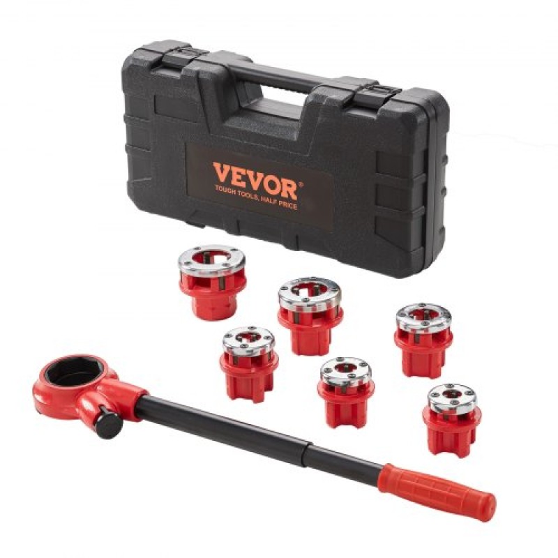 VEVOR Ratchet Pipe Threader Kit, 6,4mm NPT - 32mm NPT Manual Ratcheting Pipe Threader, Portable Pipe Threading Tool Set with 6PCS NPT Dies, Storage case for Galvanized Aluminium Iron Copper Pipes