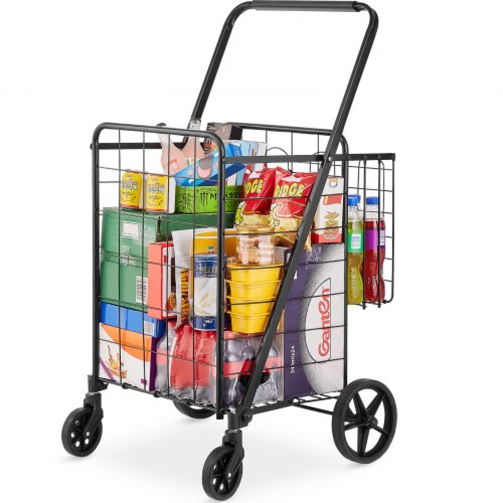 VEVOR Πτυσσόμενο καλάθι αγορών, Jumbo καλάθι παντοπωλείου με διπλά καλάθια, περιστρεφόμενοι τροχοί 360°, βαρέως τύπου καρότσι, 50 κιλών βοηθητικό καλάθι μεγάλης χωρητικότητας για πλυντήριο, ψώνια, παντοπωλείο, αποσκευές