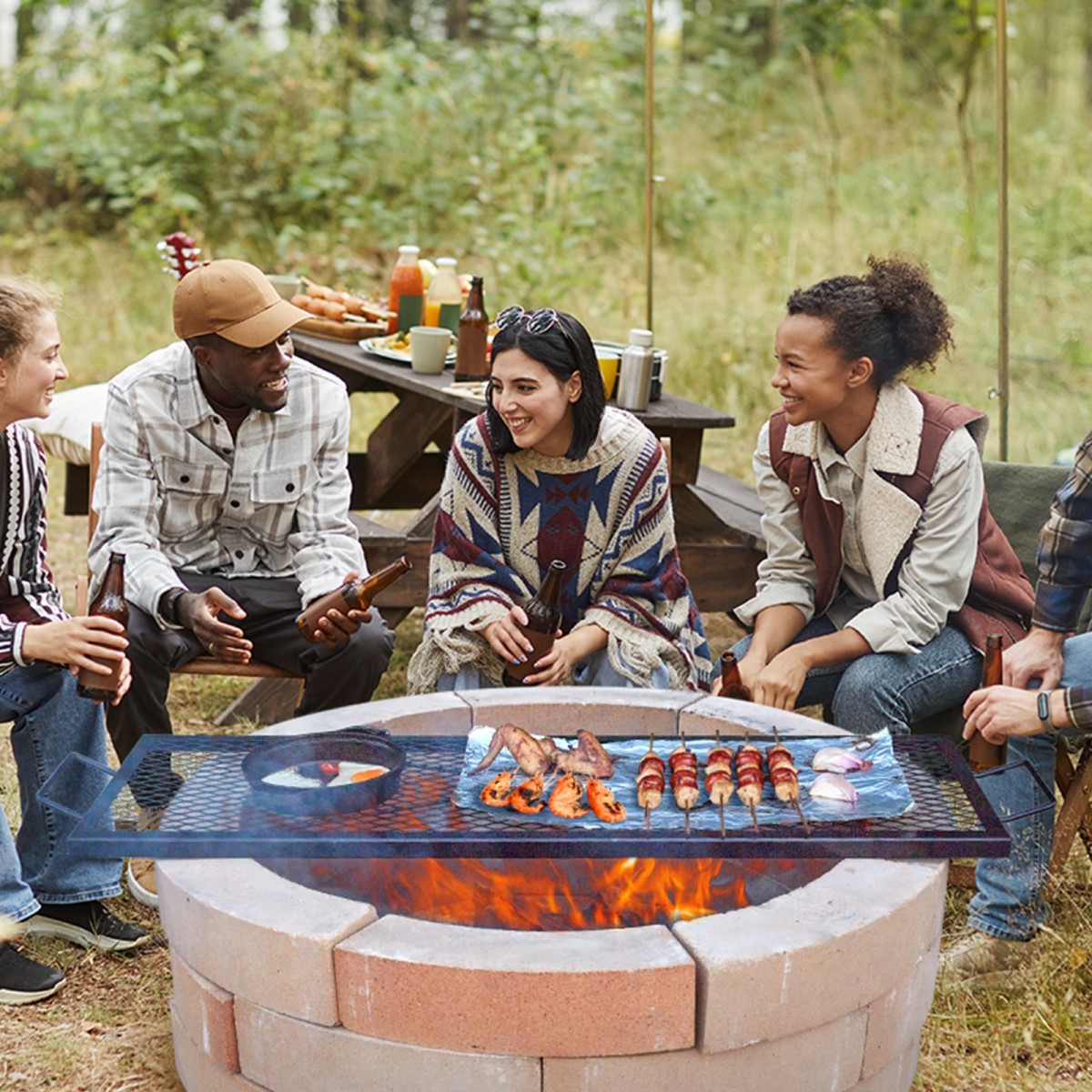 Σχάρα ψησίματος VEVOR X-Marks Fire Pit Grill, Ορθογώνια Σχάρα Μαγειρέματος, Heavy Duty Steel Campfire Grill Grill with Handle & Support X Wire, Φορητά μαγειρικά σκεύη camping για πάρτι έξω, μαύρο 44 ιντσών