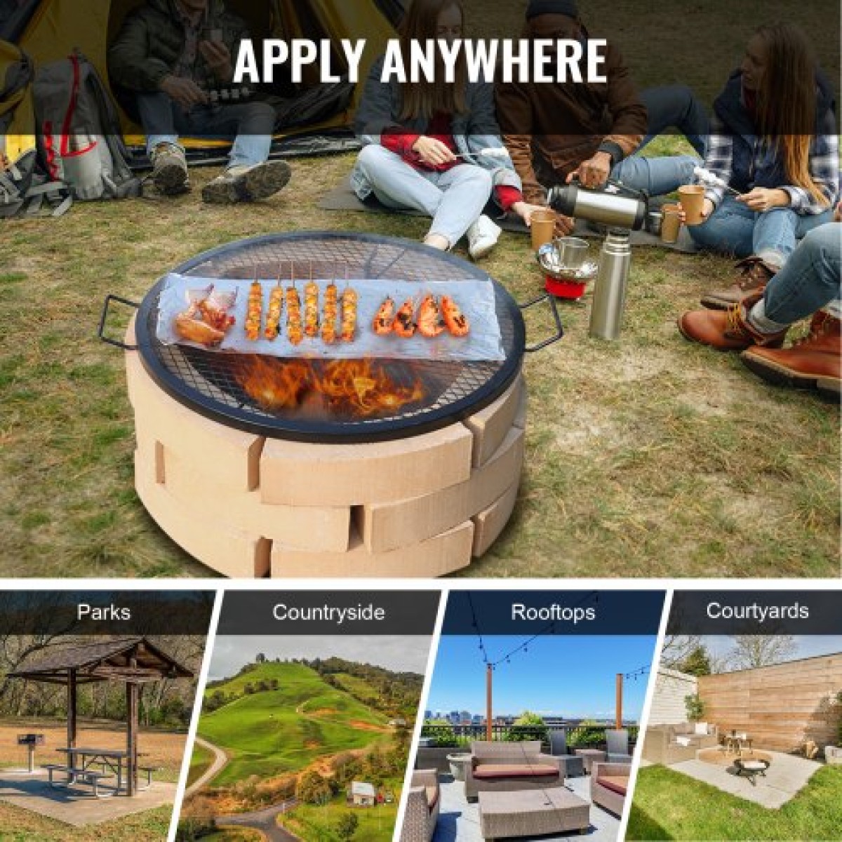 Σχάρα ψησταριάς VEVOR X-Marks Fire Pit, στρογγυλή σχάρα μαγειρέματος, σχάρα ψησίματος από ατσάλι βαρέως τύπου Campfire BBQ με λαβή και σύρμα στήριξης X, φορητό μαγειρικό σκεύος κάμπινγκ για εξωτερικό πάρτι & συγκέντρωση, 30 ιντσών μαύρο