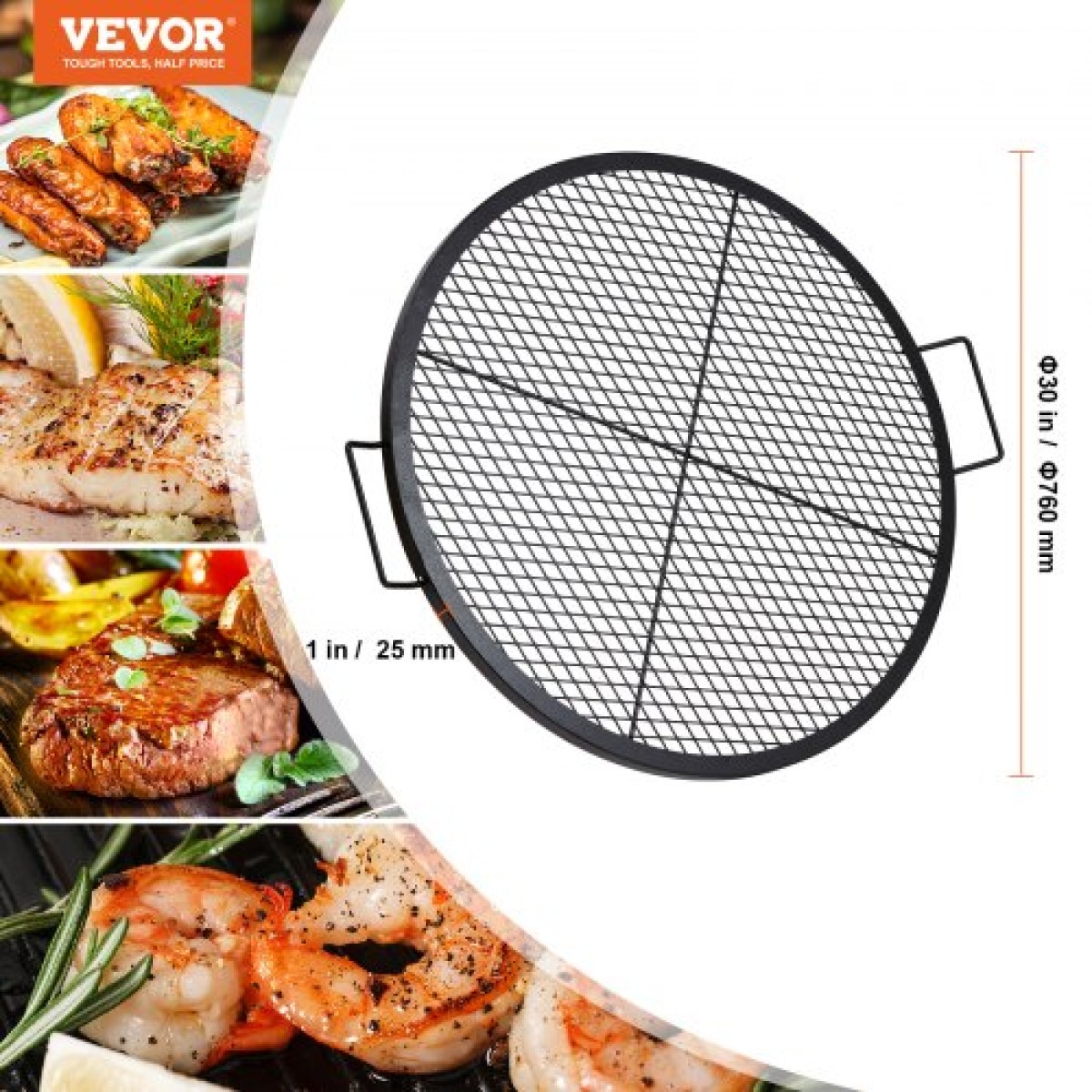 Σχάρα ψησταριάς VEVOR X-Marks Fire Pit, στρογγυλή σχάρα μαγειρέματος, σχάρα ψησίματος από ατσάλι βαρέως τύπου Campfire BBQ με λαβή και σύρμα στήριξης X, φορητό μαγειρικό σκεύος κάμπινγκ για εξωτερικό πάρτι & συγκέντρωση, 30 ιντσών μαύρο