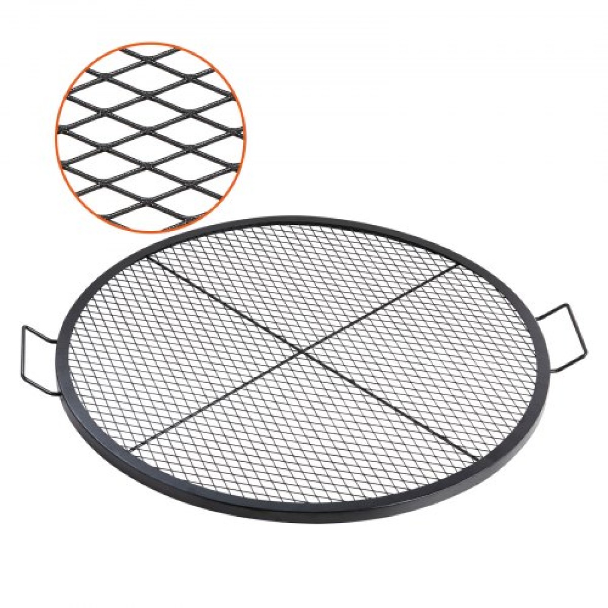 Σχάρα ψησταριάς VEVOR X-Marks Fire Pit, στρογγυλή σχάρα μαγειρέματος, σχάρα ψησίματος από ατσάλι βαρέως τύπου Campfire BBQ με λαβή και σύρμα στήριξης X, φορητό μαγειρικό σκεύος κάμπινγκ για εξωτερικό πάρτι & συγκέντρωση, 36 ιντσών μαύρο