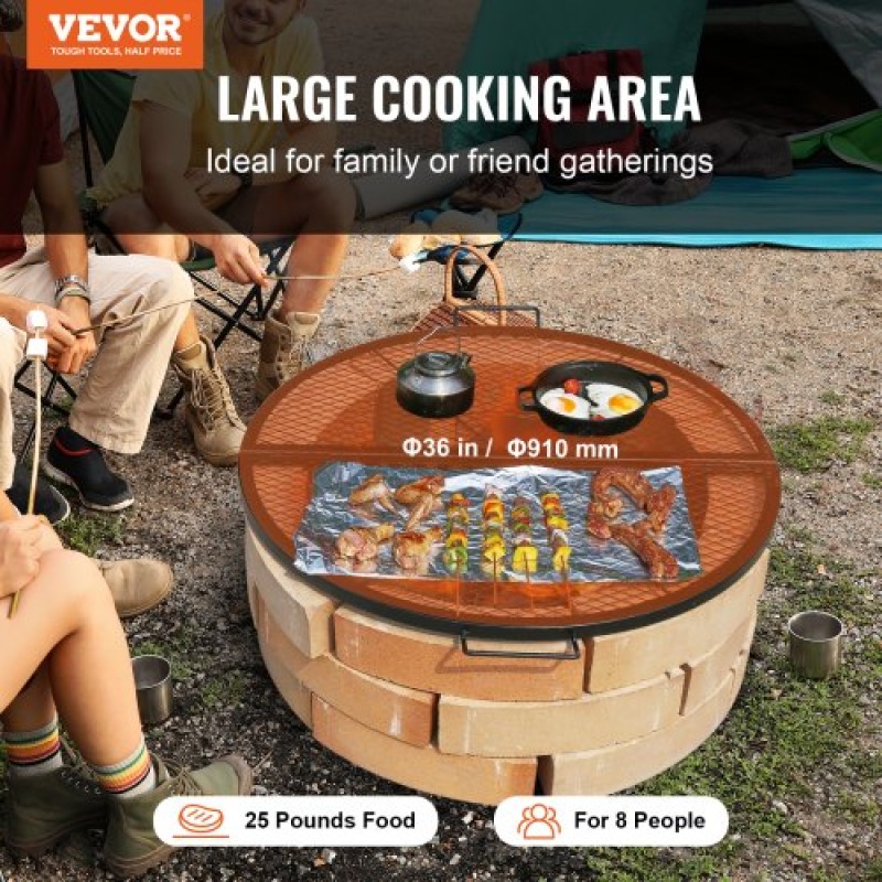 Σχάρα ψησταριάς VEVOR X-Marks Fire Pit Grill, Αναδιπλούμενη στρογγυλή σχάρα μαγειρέματος, Heavy Duty Steel Campfire Grill Grill with Handle and Support X Wire, Φορητά μαγειρικά σκεύη Camping για εξωτερικό πάρτι, 36 ιντσών μαύρο