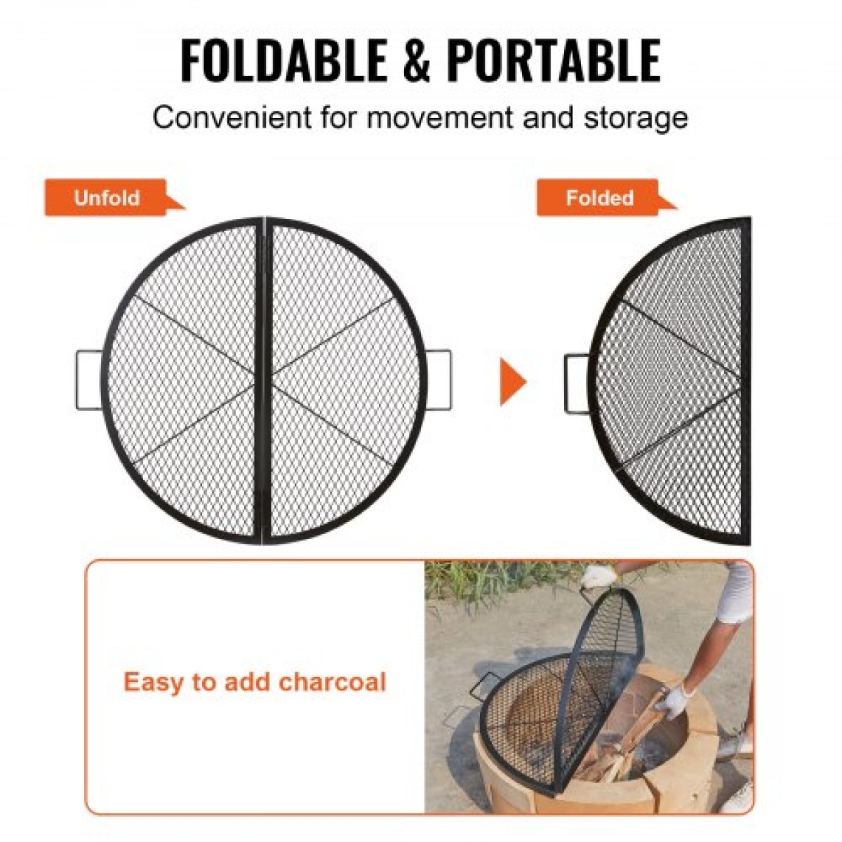 Σχάρα ψησταριάς VEVOR X-Marks Fire Pit Grill, Αναδιπλούμενη στρογγυλή σχάρα μαγειρέματος, Heavy Duty Steel Campfire Grill Grill with Handle and Support X Wire, Φορητά μαγειρικά σκεύη Camping για εξωτερικό πάρτι, 36 ιντσών μαύρο