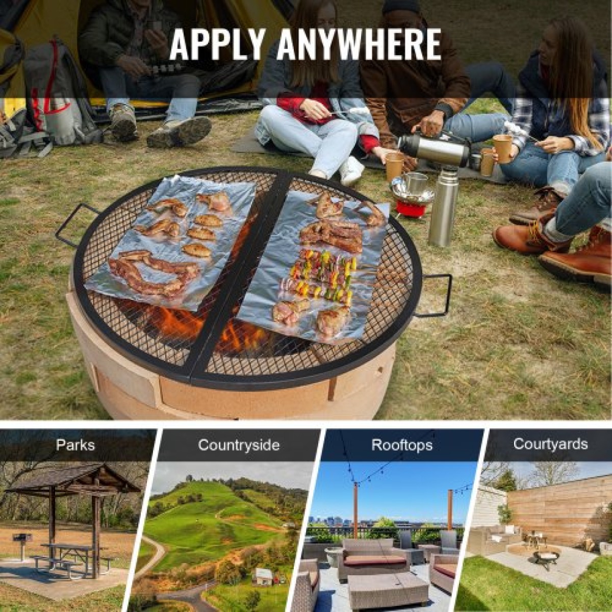 Σχάρα ψησταριάς VEVOR X-Marks Fire Pit Grill, Αναδιπλούμενη στρογγυλή σχάρα μαγειρέματος, Heavy Duty Steel Campfire Grill Grill with Handle and Support X Wire, Φορητά μαγειρικά σκεύη Camping για εξωτερικό πάρτι, 36 ιντσών μαύρο