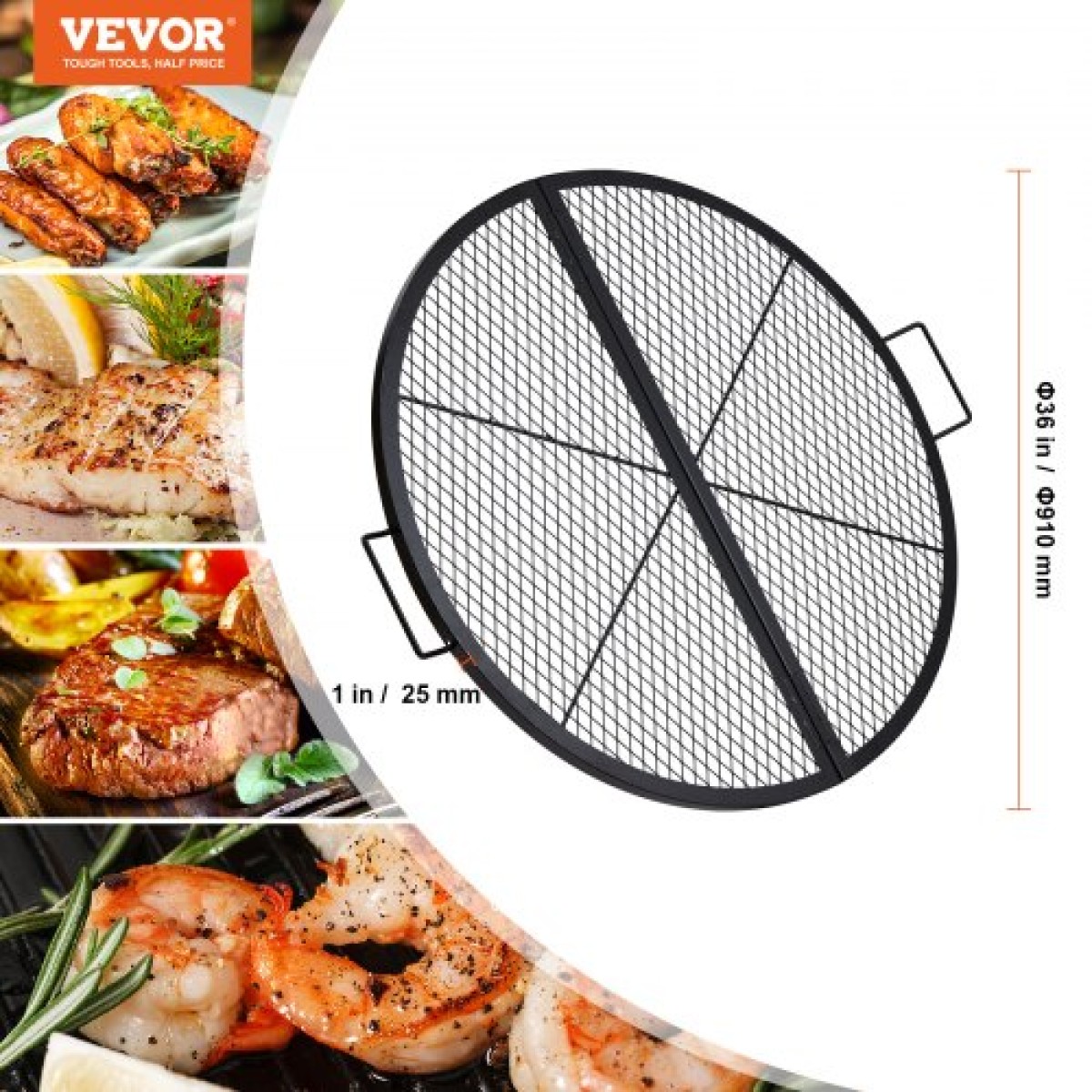 Σχάρα ψησταριάς VEVOR X-Marks Fire Pit Grill, Αναδιπλούμενη στρογγυλή σχάρα μαγειρέματος, Heavy Duty Steel Campfire Grill Grill with Handle and Support X Wire, Φορητά μαγειρικά σκεύη Camping για εξωτερικό πάρτι, 36 ιντσών μαύρο