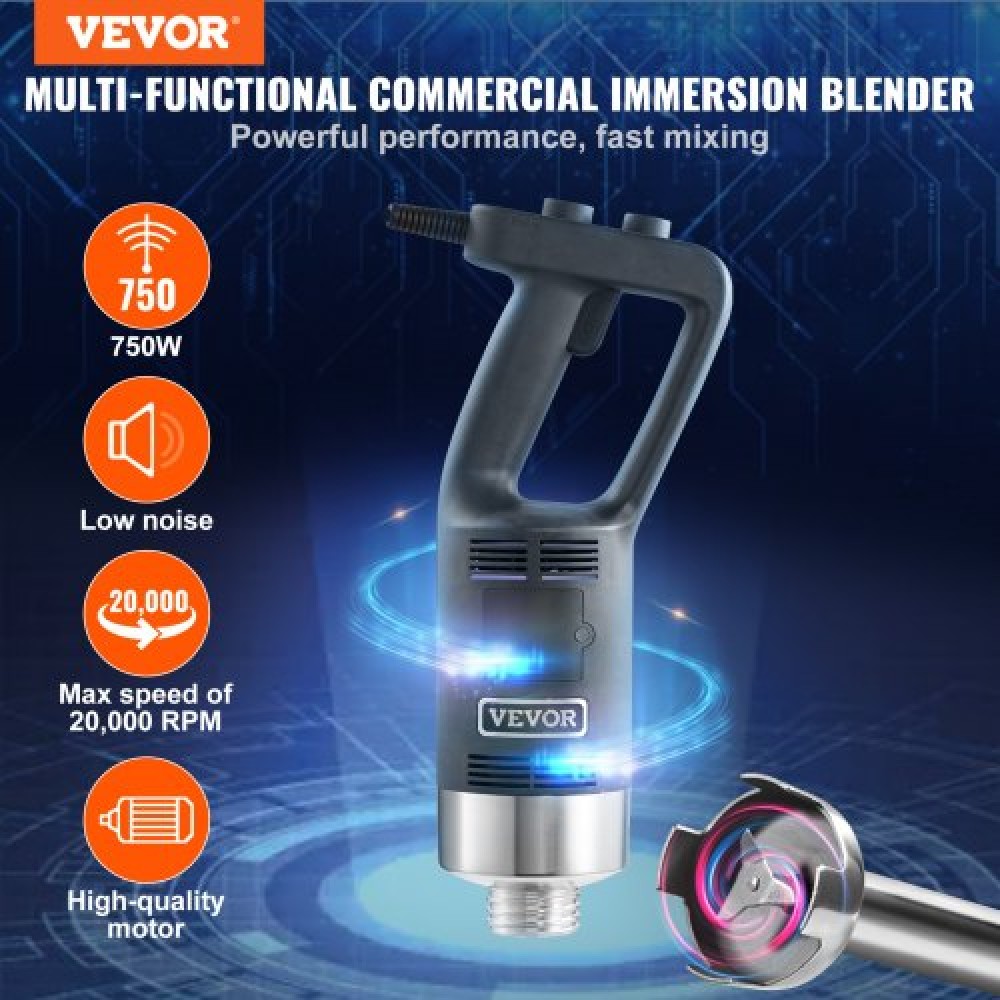 VEVOR Commercial Immersion Blender, 750 Watt Heavy Duty Mixer, Μεταβλητής Ταχύτητας Kitchen Stick Mixer με λεπίδα από ανοξείδωτο ατσάλι 304, φορητό μίξερ πολλαπλών χρήσεων για σούπα, smoothie, πουρέ, βρεφικές τροφές