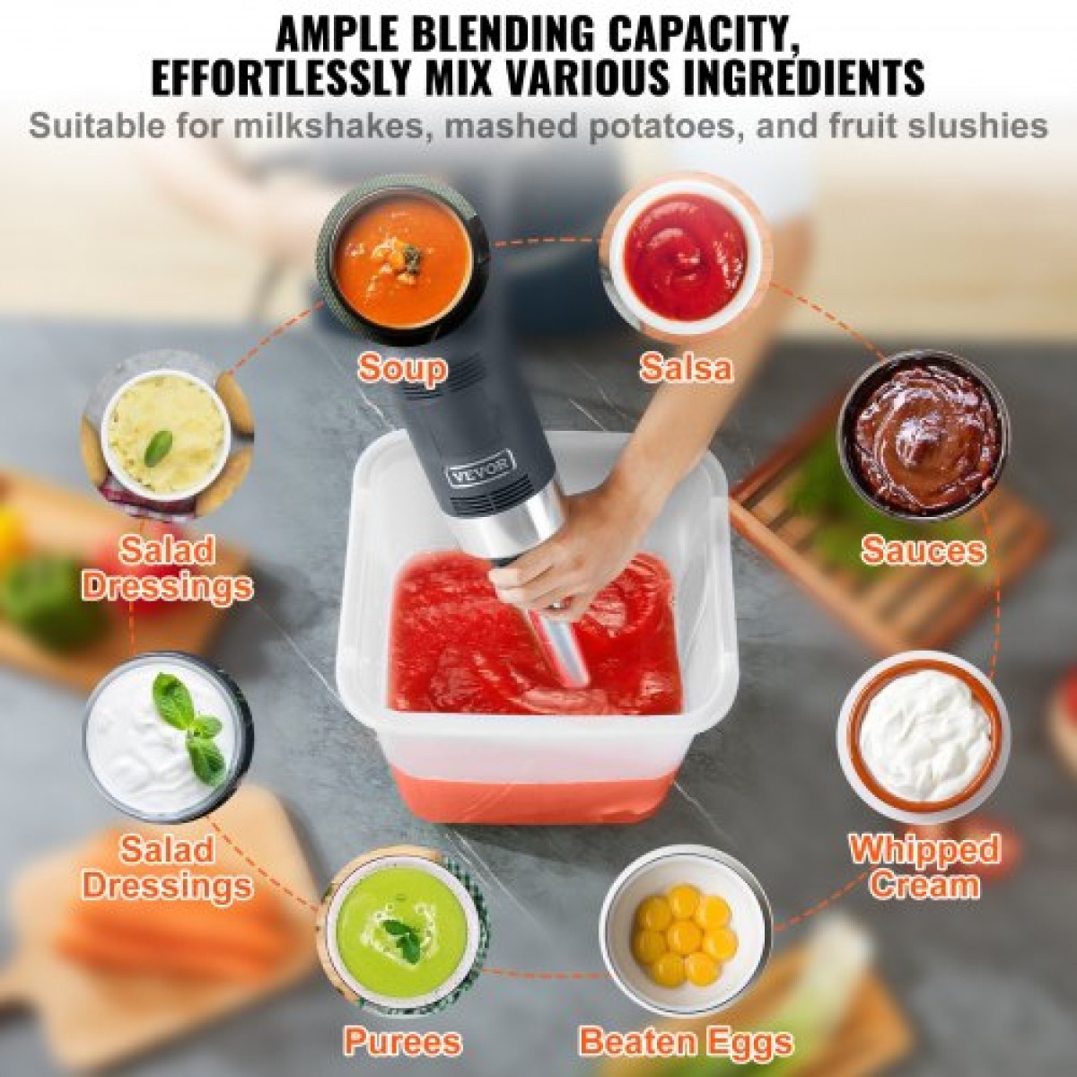 VEVOR Commercial Immersion Blender, 750 Watt Heavy Duty Mixer, Μεταβλητής Ταχύτητας Kitchen Stick Mixer με λεπίδα από ανοξείδωτο ατσάλι 304, φορητό μίξερ πολλαπλών χρήσεων για σούπα, smoothie, πουρέ, βρεφικές τροφές