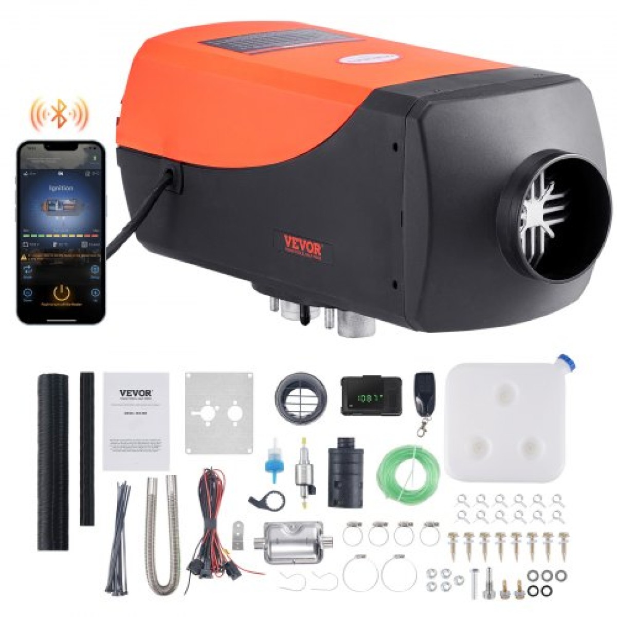 Έλεγχος εφαρμογής Bluetooth VEVOR Θερμοσίφωνο Diesel, 12V 5-8KW Diesel Heater με αυτόματη ρύθμιση υψομέτρου, τηλεχειριστήριο και LCD, θερμάστρα στάθμευσης ντίζελ για RV Trailer Camper Van Boat